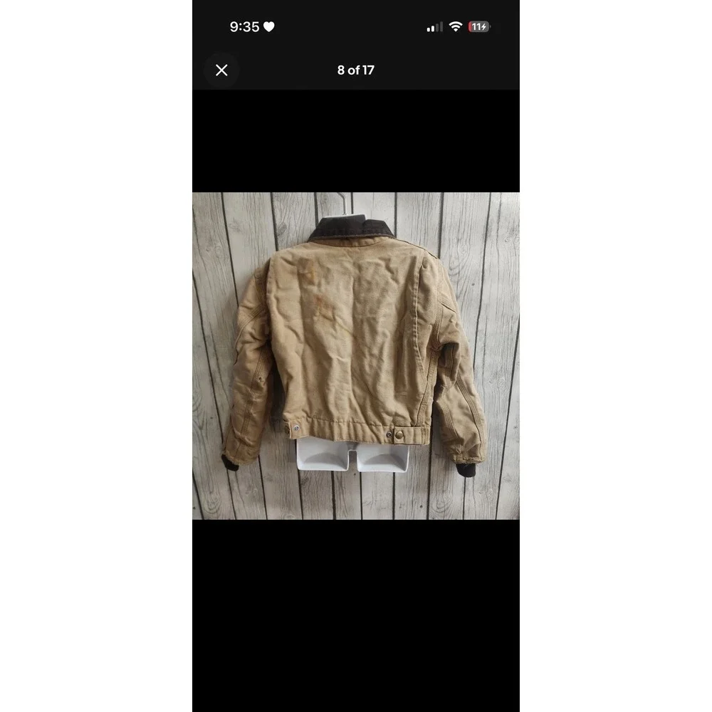 Vtg Carhartt Kid Jacket Tan Duck Canvas Quilted Lined Distressed Sz 10 USA JQ606